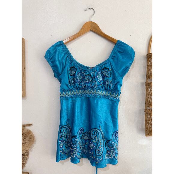 Y2K Blue Fairy Peasant Top - Picture 3 of 10